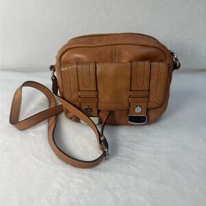 B Makowsky Tan Leather Crossbody Bag